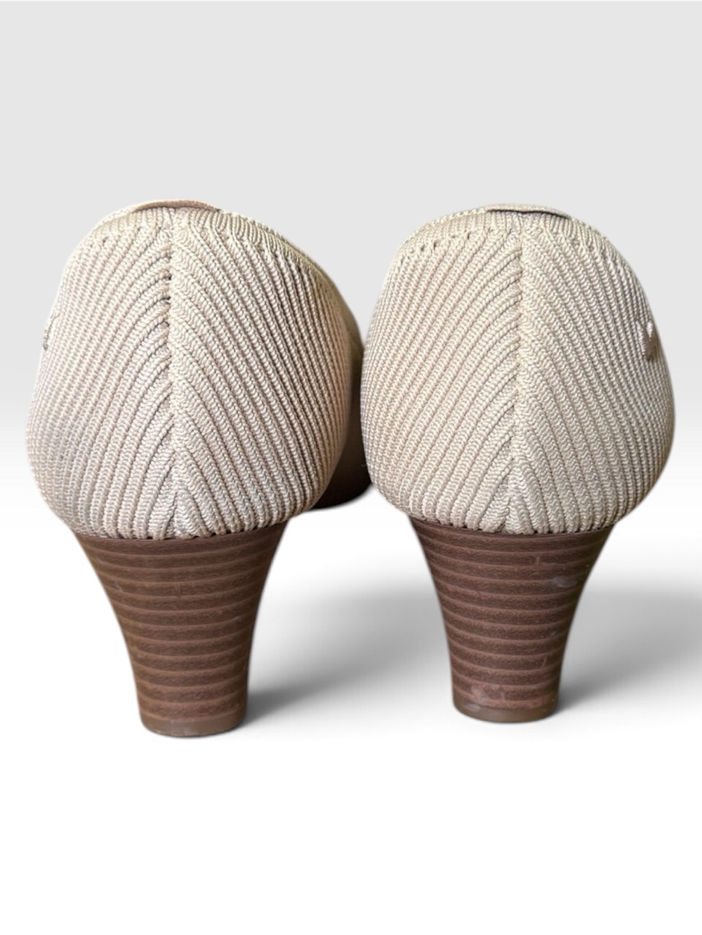VIVAIA Beige Knit Wedge Pumps Square Toe Comfort Heels EU 39.5 US 8.5 - Picture 3 of 7